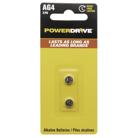 POWERDRIVE AG4 1.5V Alkaline Button Battery, PK 2 PDAG42B